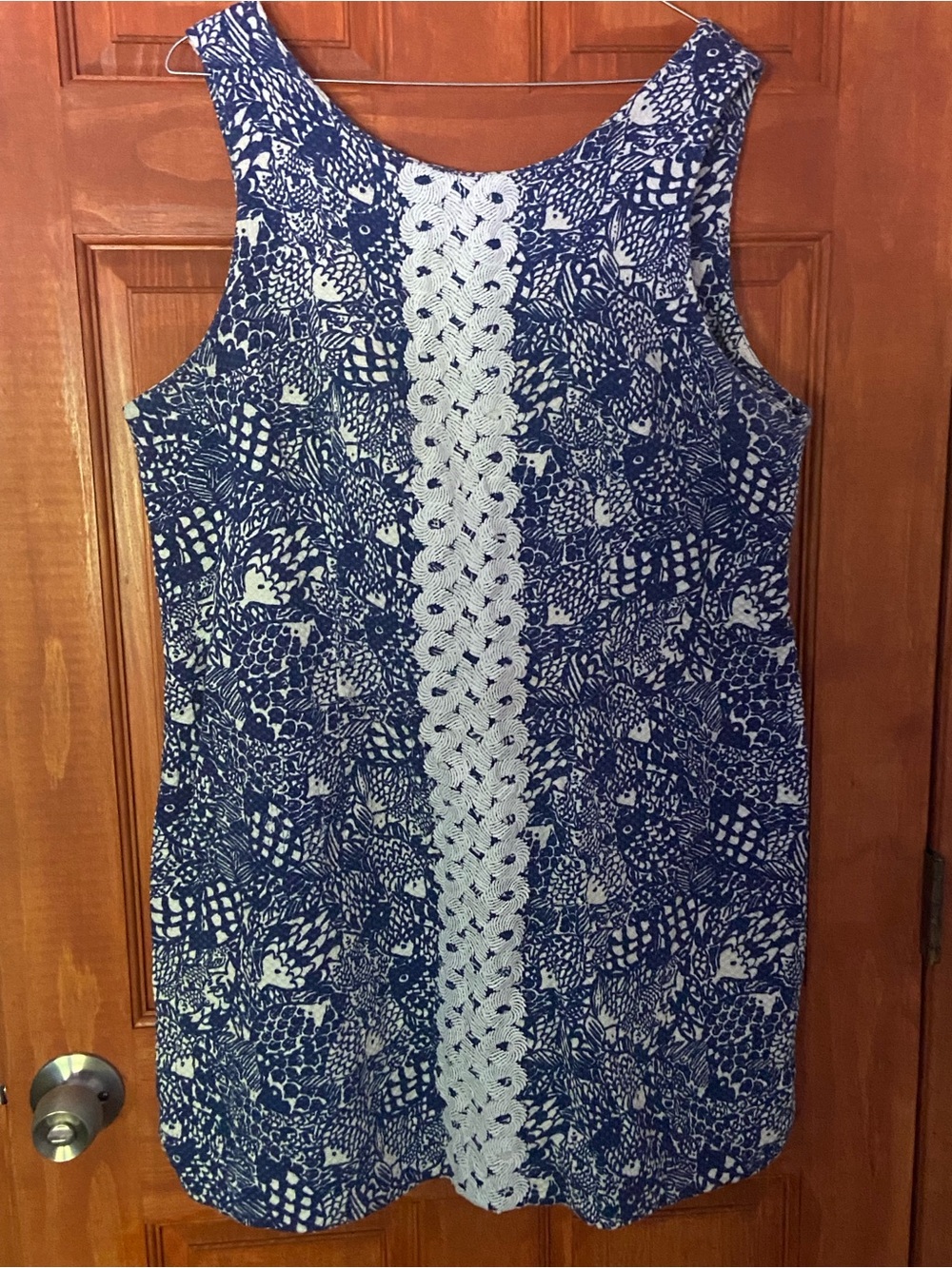 Lilly Pulitzer Blue and White Printed Tank with Lace Panel